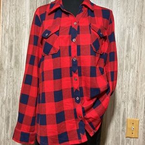 Denim & Co knit buffalo check button down NWOT